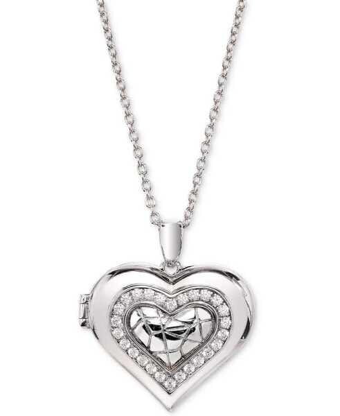 Macy's diamond Heart Locket 18" Pendant Necklace (1/4 ct. t.w.) in Sterling Silver