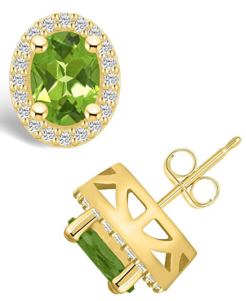 Peridot (2-3/4 ct. t.w.) and Diamond (3/8 ct. t.w.) Halo Stud Earrings in 14K Yellow Gold