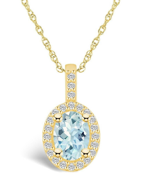 Aquamarine (1-1/7 Ct. T.W.) and Diamond (1/4 Ct. T.W.) Halo Pendant Necklace in 14K Yellow Gold