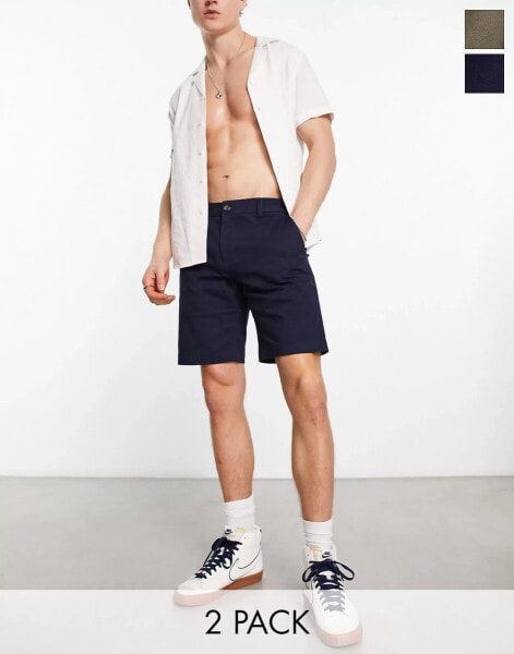 Ben Sherman 2 pack chino short in navy & khaki