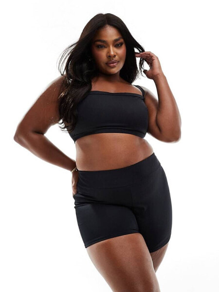 ASOS DESIGN Curve Maya mix and match deep band booty short bikini bottom in black