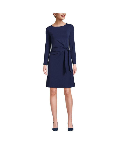 Women's Boatneck Long Sleeve Tie Waist Dress