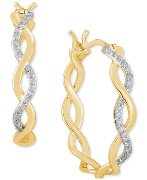 Diamond Twisted Small Hoop Earrings (1/4 ct. t.w.) in Sterling Silver & 14k Gold-Plate