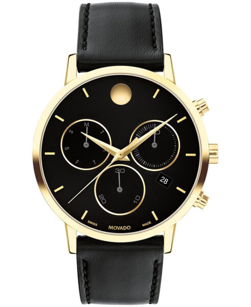 Men's Museum Classic Swiss Quartz Chronograph Black Leather Watch 42mm