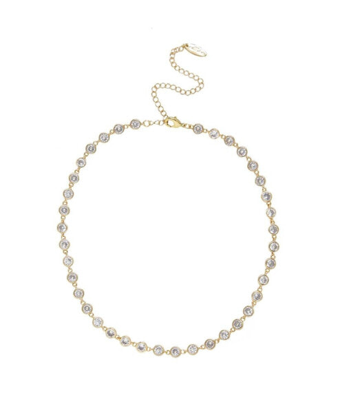 Cubic Zirconia Disc and 18K Gold Plated Link Necklace