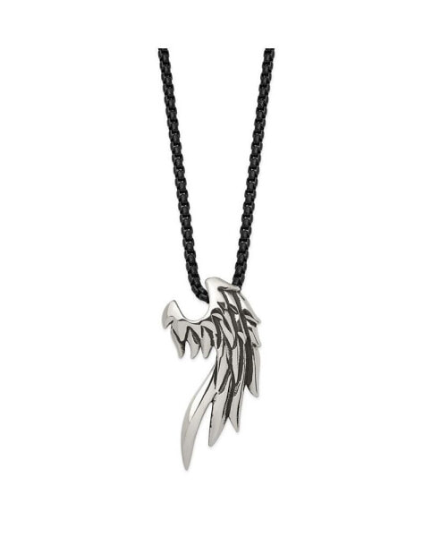 Chisel antiqued Wing Slide Black IP-plated Ball Chain Necklace