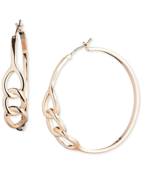 Gold-Tone Medium Triple Link Hoop Earrings, 1.48"