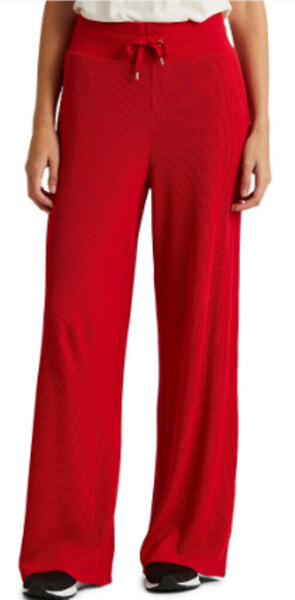 Lauren Ralph Lauren Women Red Thermal Tie Waffle-knit Sweatpants Wide Leg M