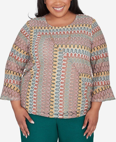 Plus Size Emerald Isle Spliced Texture Drawstring Hem Top