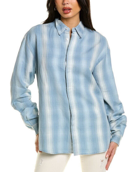 Рубашка женская RTA Sierra Oversize из льняно-хлопковой ткани, синяя, XS.