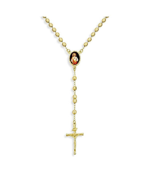 Catholic Christian Prayer Rosario Ball Beads Cross Catholic Scared Heart of Jesus Rosary Beads Necklace For Women 18K Gold Plated Brass