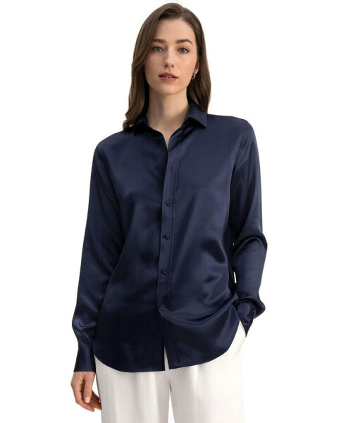 Women's Tailored Button Down Silk Shirt for Women