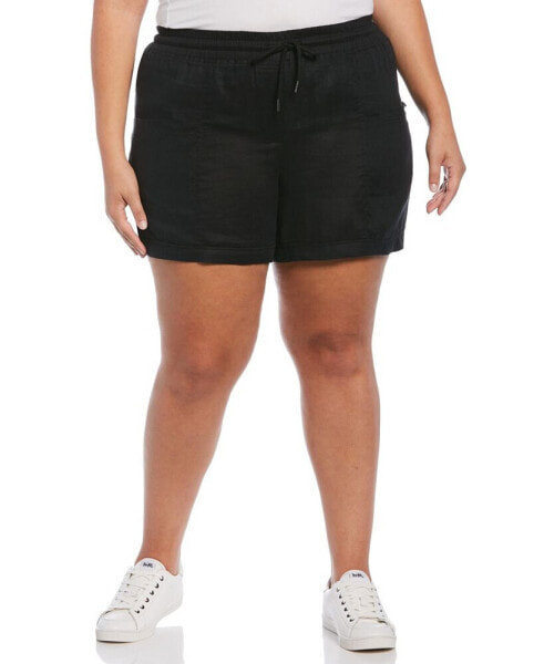 Plus Size Seamed Linen Drawstring Shorts