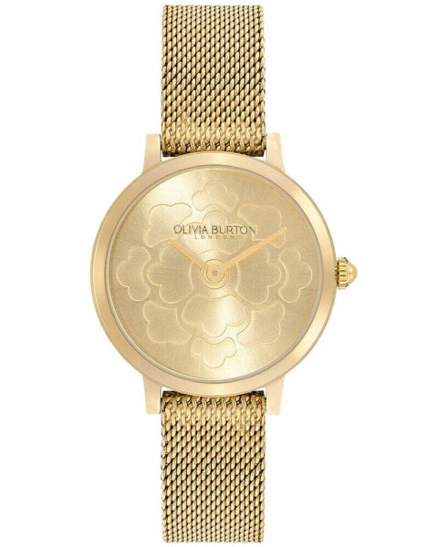 Women's Ultra Slim Floral Ion Plated Gold-Tone Steel Watch 28mm