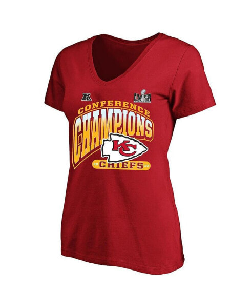 Women's Red Kansas City Chiefs 2023 AFC Champions Plus Size Hail Mary V-Neck T-shirt