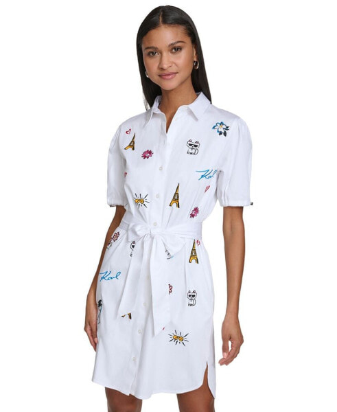 Women's Embroidered Motif Shirtdress