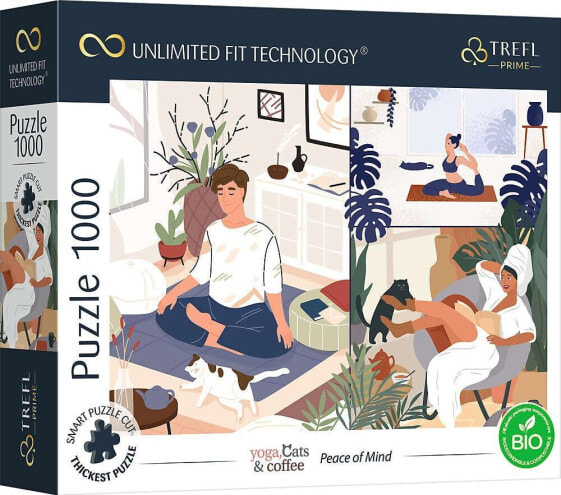 Trefl Puzzle 1000 Peace of Mind Unlimited Fit Technology, yogą, kawą i kotkami zatytułowany