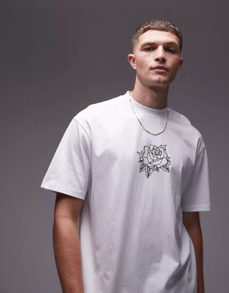 Topman oversized fit t-shirt with rose tattoo print in white