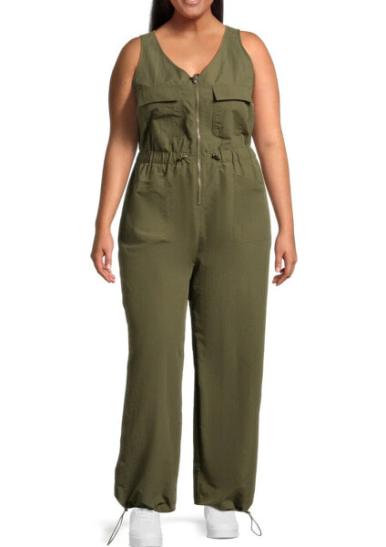 Madden NYC Parachute Jumpsuit Women's 1X Olive Sleeveless Juniors Plus Nylon