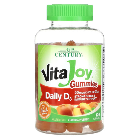 Витамин D 21st Century VitaJoy Daily D3 персиковые жевательные медведи, 2 000 МЕ, 120 шт (25 мкг (1 000 МЕ) в одной медведи)