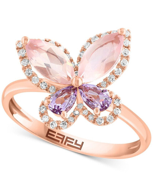 EFFY® Rose Quartz (1 ct. t.w.), Pink Amethyst (1/3 ct. t.w.) & Diamond (1/6 ct. t.w.) Butterfly Ring in 14k Rose Gold