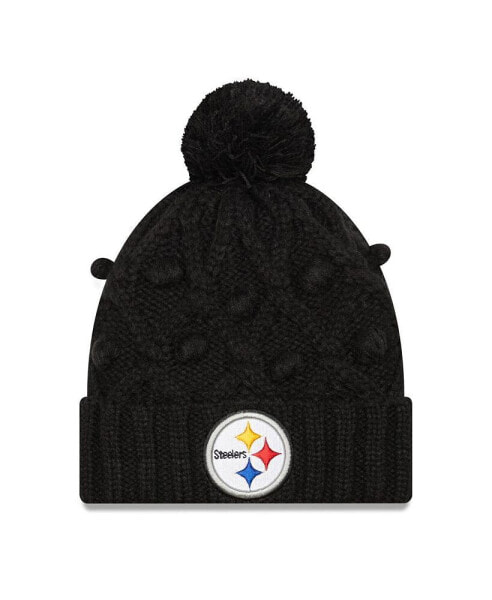 Women's Black Pittsburgh Steelers Toasty Cuffed Knit Hat with Pom