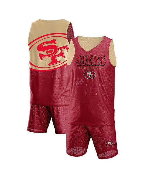 Men's Scarlet San Francisco 49Ers Colorblock Mesh V-Neck and Shorts Set