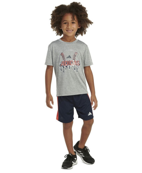 Toddler & Little Boys 2-Pc. Soccer Ball Logo Graphic T-Shirt & 3-Stripes Colorblocked Mesh Shorts Set