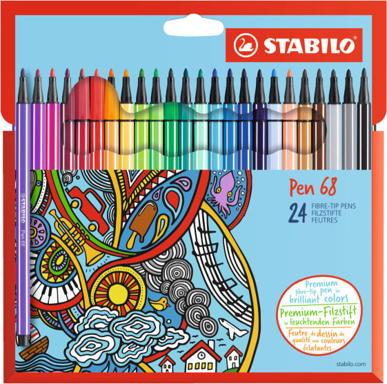 STABILO Pen 68 - Fine - 24 colours - Multicolour - Bullet tip - 1 mm - Multicolour