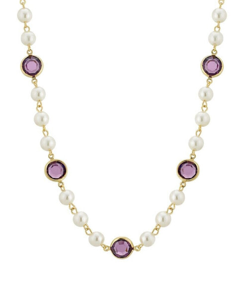 Gold-Tone Imitation Pearl with Purple Channels 16" Adjustable Necklace