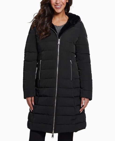 Women's Faux-Fur-Lined Hooded Puffer Coat