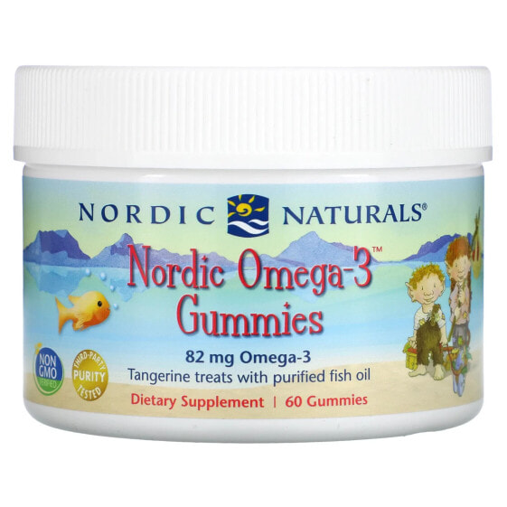 Детские желейные медпрепараты Nordic Naturals Omega-3, для возраста от 3 лет, с ароматом мандарина, 120 шт.