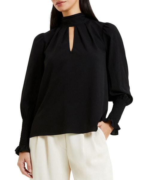 Women's Cutout-Neck Long-Sleeve Crepe Top