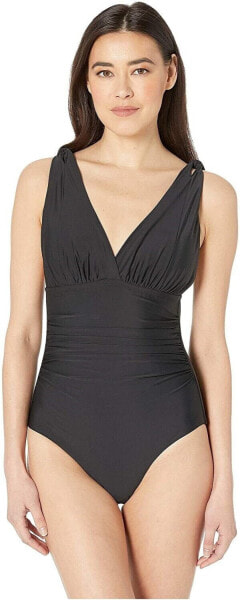 Athena Womens 185114 Solid Over The Shoulder Surplice Black One Piece Size 14