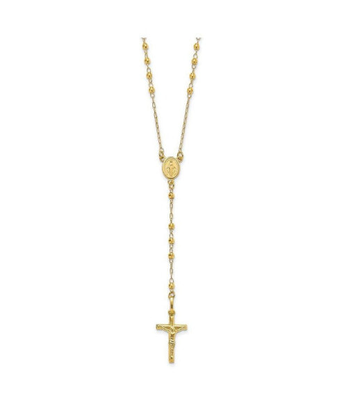 14K Yellow Gold Polished Faceted Beads Rosary Pendant Necklace 24"