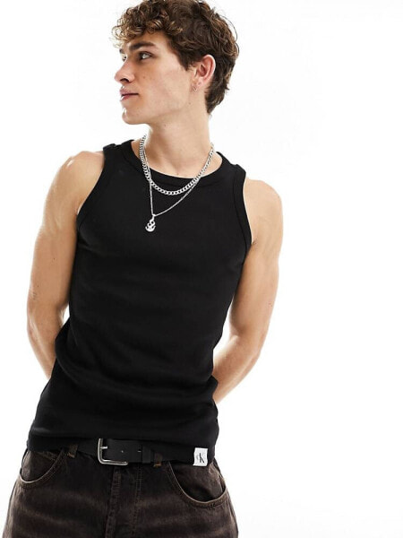 Calvin Klein Jeans woven tab logo tank top in black