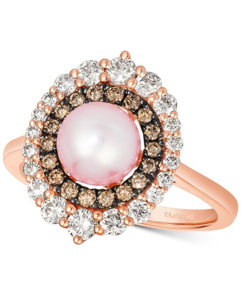 Strawberry Pearl (7mm) & Diamond (3/4 ct. t.w.) Double Halo Ring in 14k Rose Gold