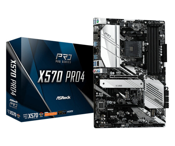 ASRock X570 Pro4 - AMD - Socket AM4 - 2nd Generation AMD Ryzen™ 3 - 3rd Generation AMD Ryzen™ 3 - 2nd Generation AMD Ryzen™ 5 - 3rd... - DDR4-SDRAM - 128 GB - DIMM