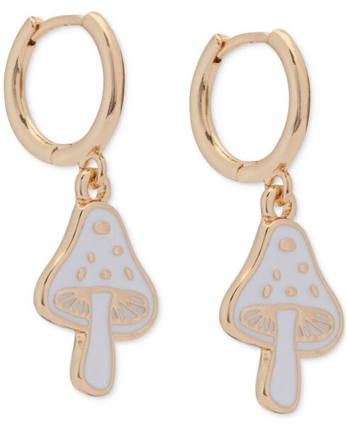 Gold-Tone White Mushroom Charm Hoop Earrings