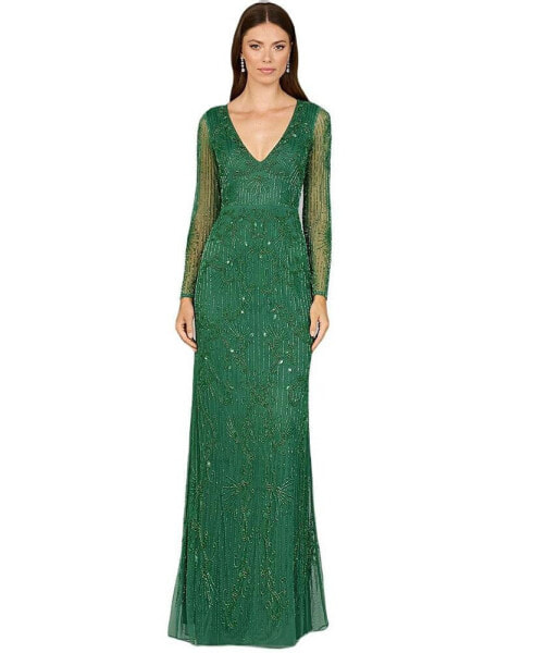 Women's Elegant Long Sleeve Beaded Gown