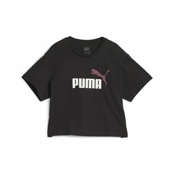 Child's Short Sleeve T-Shirt Puma Girls Logo Cropped Black