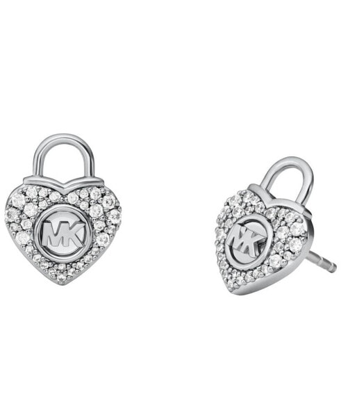 Silver-Tone or Gold-Tone Heart Lock Stud Earrings