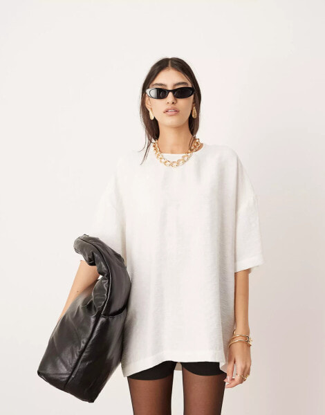 ASOS EDITION textured boxy woven t-shirt in ivory