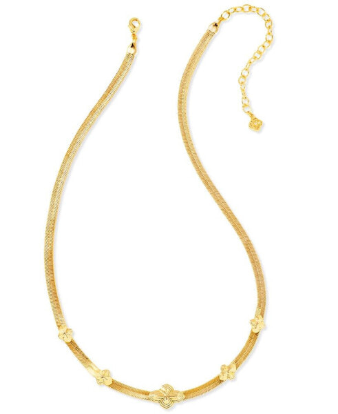 Rhodium-Plated & 14k Gold-Plated Medallion-Accent Herringbone Chain Collar Necklace, 16" + 3" extender