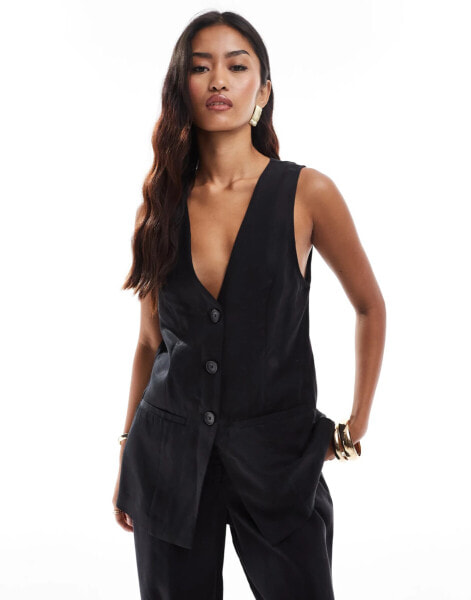 ASOS DESIGN longline waistcoat co-ord in washed black