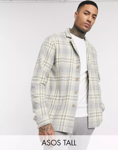 ASOS DESIGN Tall summer blazer shirt in beige check