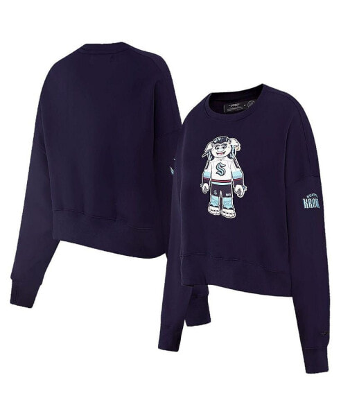 Women's Deep Sea Blue Seattle Kraken Mascot Crewneck Pullover Sweatshirt