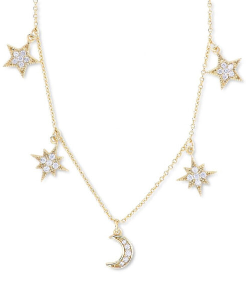 Macy's cubic Zirconia Star & Moon Dangle Statement Necklace in Sterling Silver, 16" + 2" extender (Also in 14k Gold Over Silver)