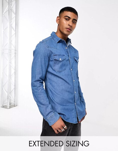 ASOS DESIGN skinny fit western denim shirt in mid wash