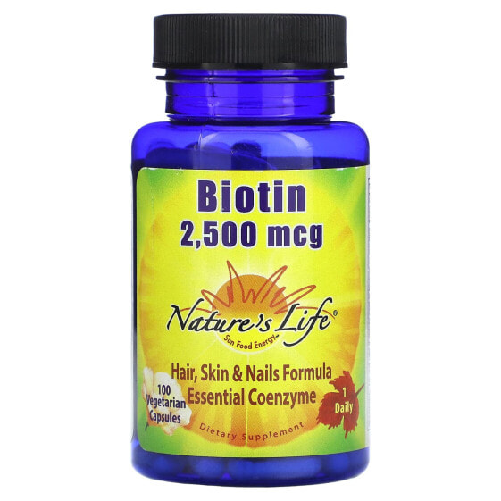 Витамины для укрепления кожи Nature's Life Biotin, 2 500 мкг 100 капсулые вегетарианские